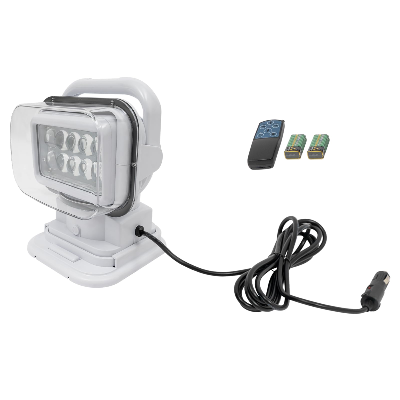 Foco LED de trabajo, luz de trabajo, mando a distancia, giratorio, 50 W, para camping, exteriores, barcos, coches, iluminación de 600 m, color blanco