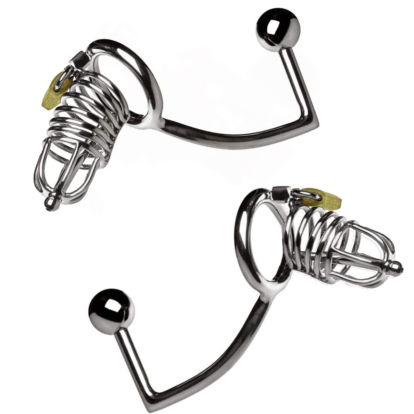 Metall Penis-Käfig Mit Analhaken Und Harnröhren Dilator/Penis Plug Und Kombinationsschloss Und Gürtel Analspielzeug, Keuschheit Edelstahl Cock Cage Anal Hook Für Männer,Groß,45mm/Set