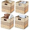 CHI AN HOME Wicker Storage Cube Baskets, Set of 4 Heavy Duty 11.8" x 11.8" Hyacinth Storage Baskets for Shelves, Natural Foldable Square Baskets for IKEA Kallax, 12x12 Closet Shelf Organizer Bins with Handles, 4 Pack CHI AN HOME Wicker Storage Cube Baskets, Set of 4 Heavy Duty 11.8" x 11.8" Hyacinth Storage Baskets for Shelves, Natural Foldable Square Baskets for IKEA Kallax, 12x12 Closet Shelf Organizer Bins with Handles, 4 Pack