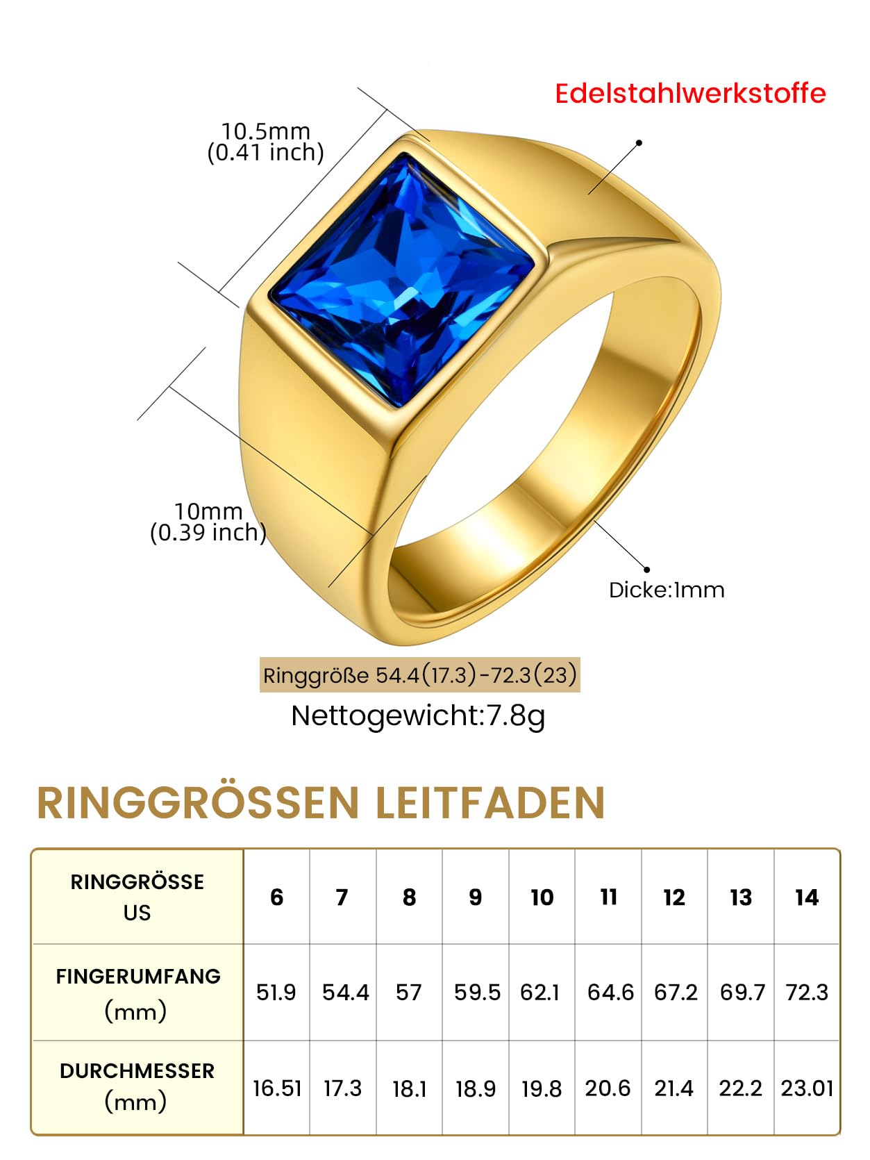 GoldChic Schwarzer/Blauer Stein Ring Herren Damen Siegelring mit Gravur Geburtsstein Edelstahlring Bandring Solitärring Schmuck Größe 54mm bis 72mm wählbar