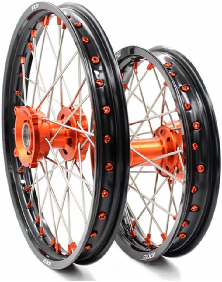 KKE 1.4 * 17'' & 1.6 * 14'' Kid's Motorcycle Spoked Wheels Rims Set Compatible with KTM85 SX 2021-2024; Husqvarna TC 85 ; GAS GAS MC85 2021-2024 Orange Hub