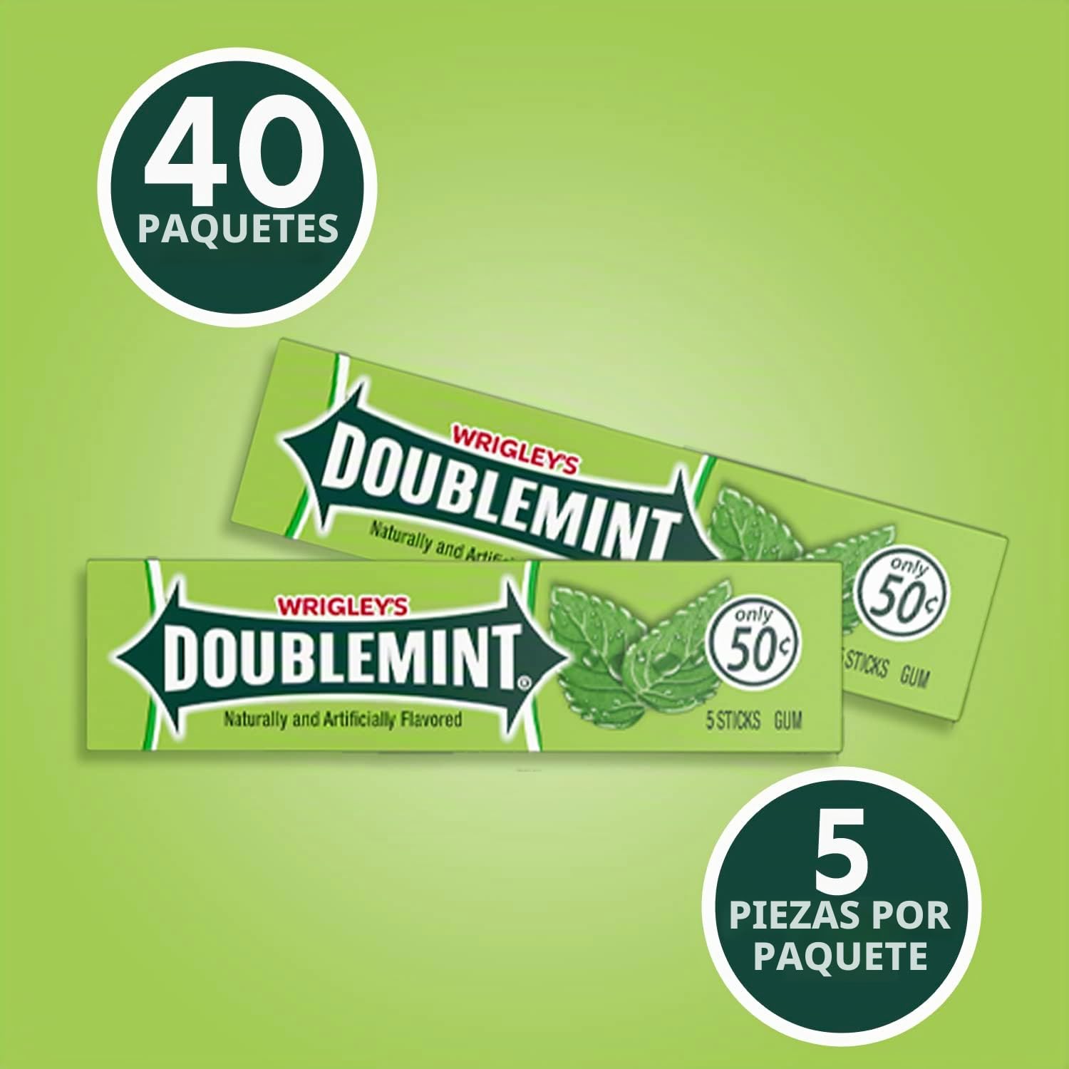 Wrigley's Doublemint Bubblegum - Paquete de 5 varillas (paquete de 40)