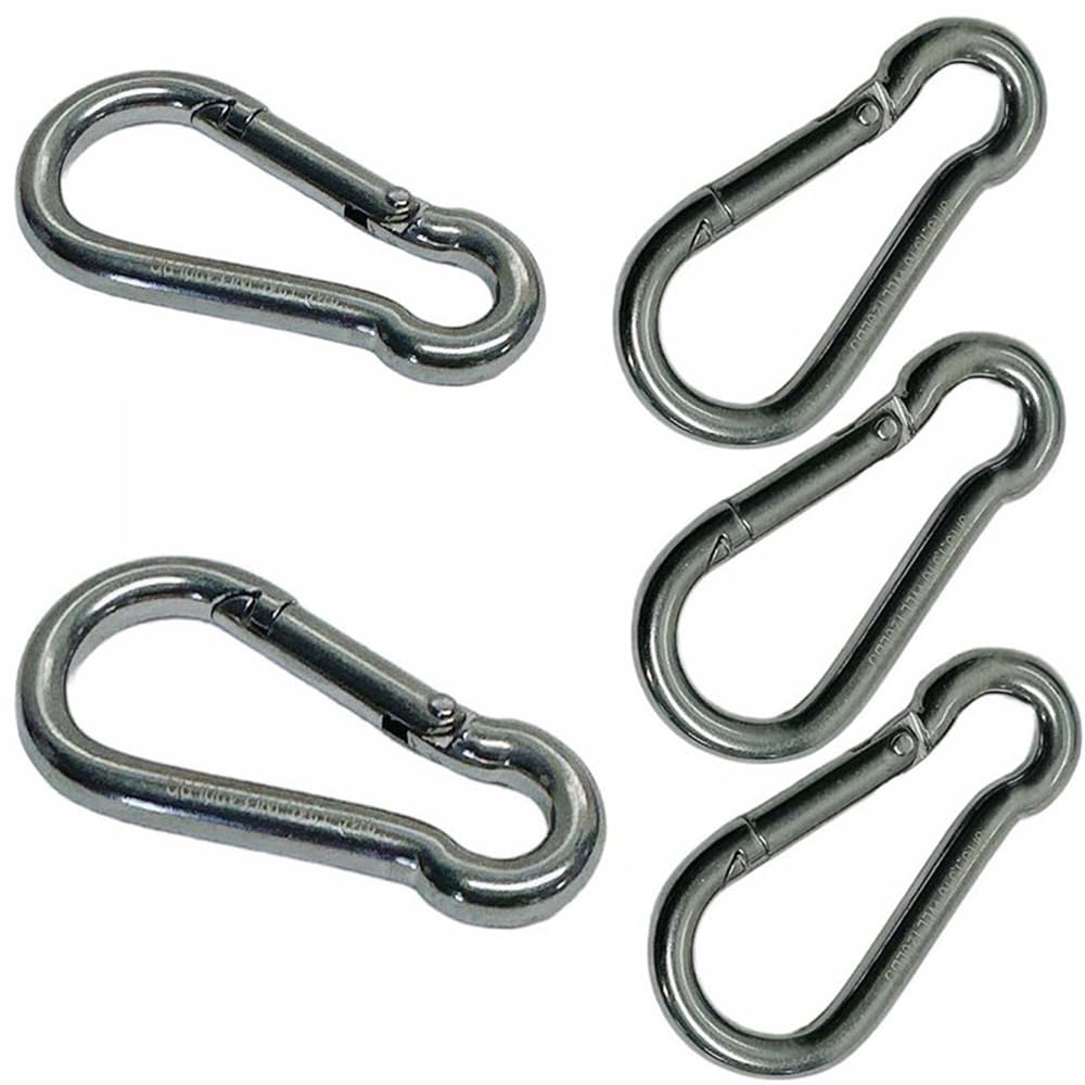 5 PC Stainless Steel Marine Boat 5/16'' x 80mm Carabiner Spring Snap Hook 280LBS