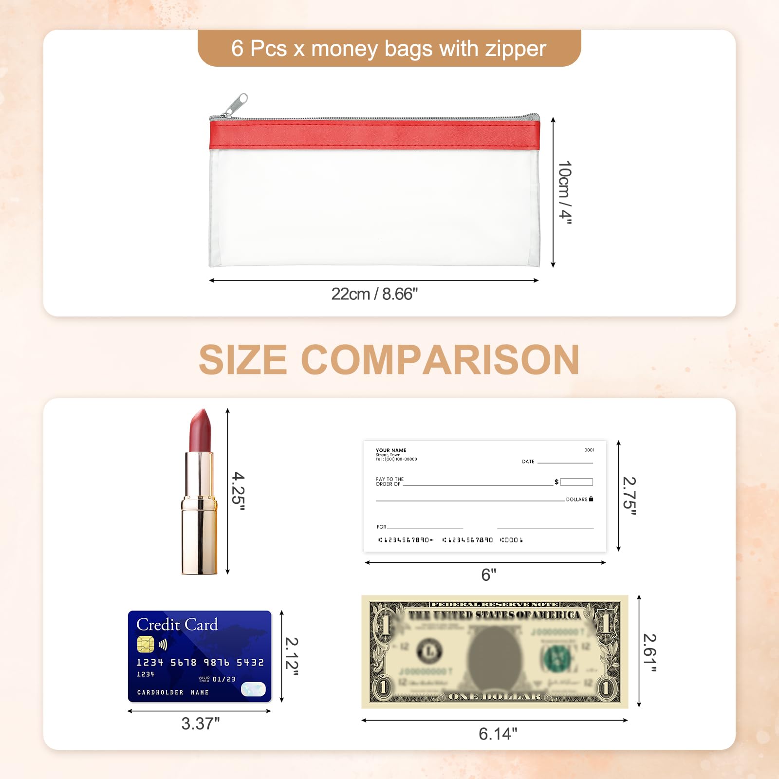 PATIKIL 8.7x3.9 Inch Money Bags with Zipper - Image 2