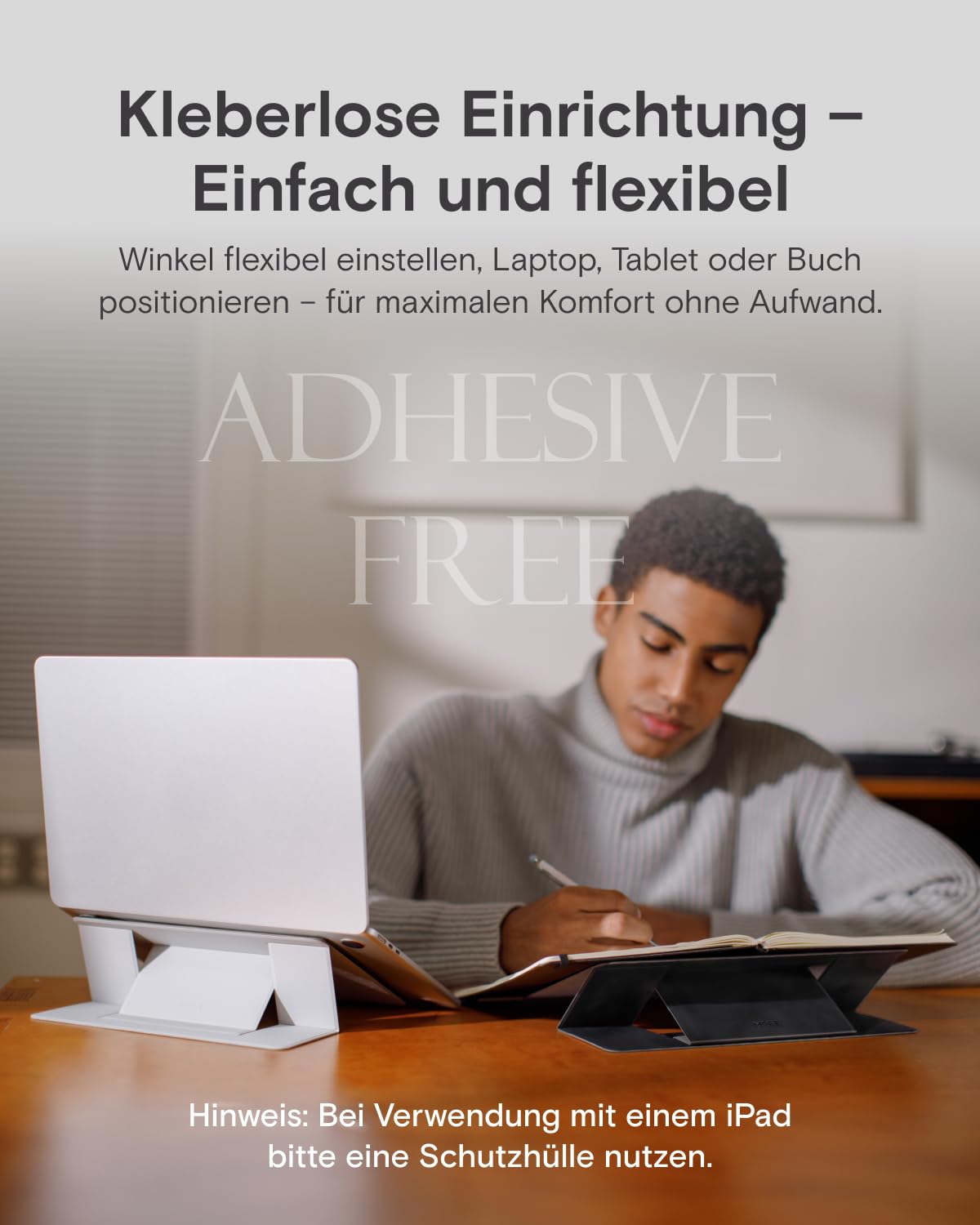 MOFT Laptop Ständer, Faltbarer Nicht-Klebender Laptopständer mit 2 Verstellbaren Winkeln, MOVAS Veganes Leder Tragbarer Notebook Ständer Kompatibel mit 13"+ Tablets & 15"+ Laptops, Tiefschwarz