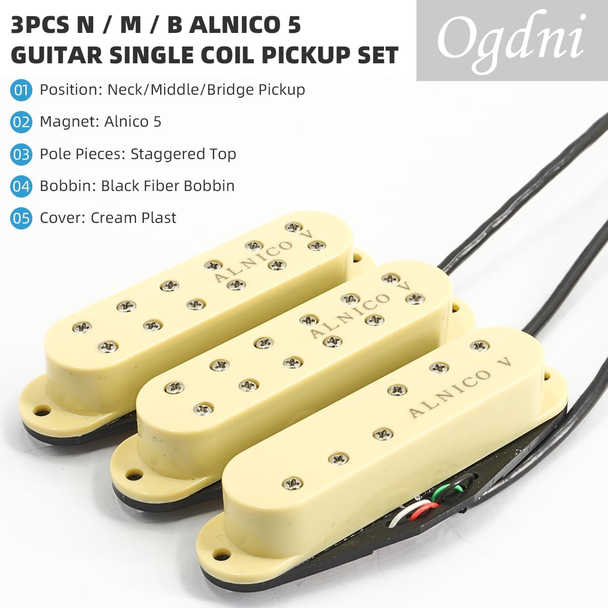 Guitar Pickups Set Single Coil Pickup Humbucker High Output Strat Pickups Guitar Neck/Middle/Bridge Pickups for Stratocaster Electric Guitar Replacement Part Cream
