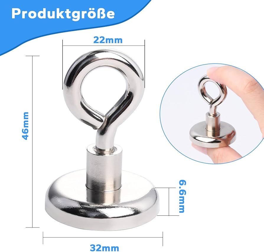 Calamita Al Neodimio Con Occhiello - 60 Mm - Forza 110 Kg - Rivestita In Zinco