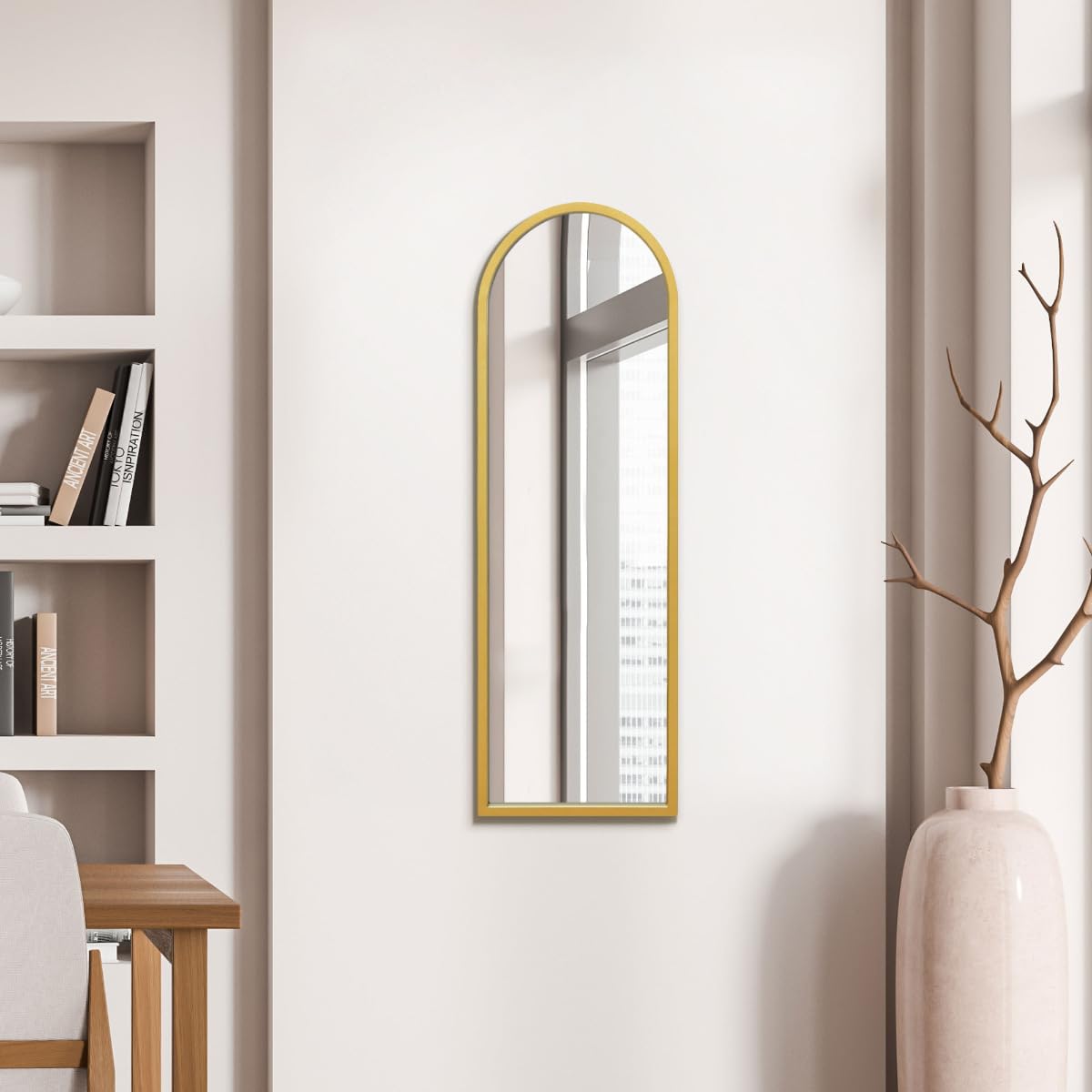 MirrorOutlet The Arcus - Gold Metal Framed Modern Arched Wall Mirror 47" X 16" (120CM X 40CM) Black. 2cm Wide Frame and 3cm Deep