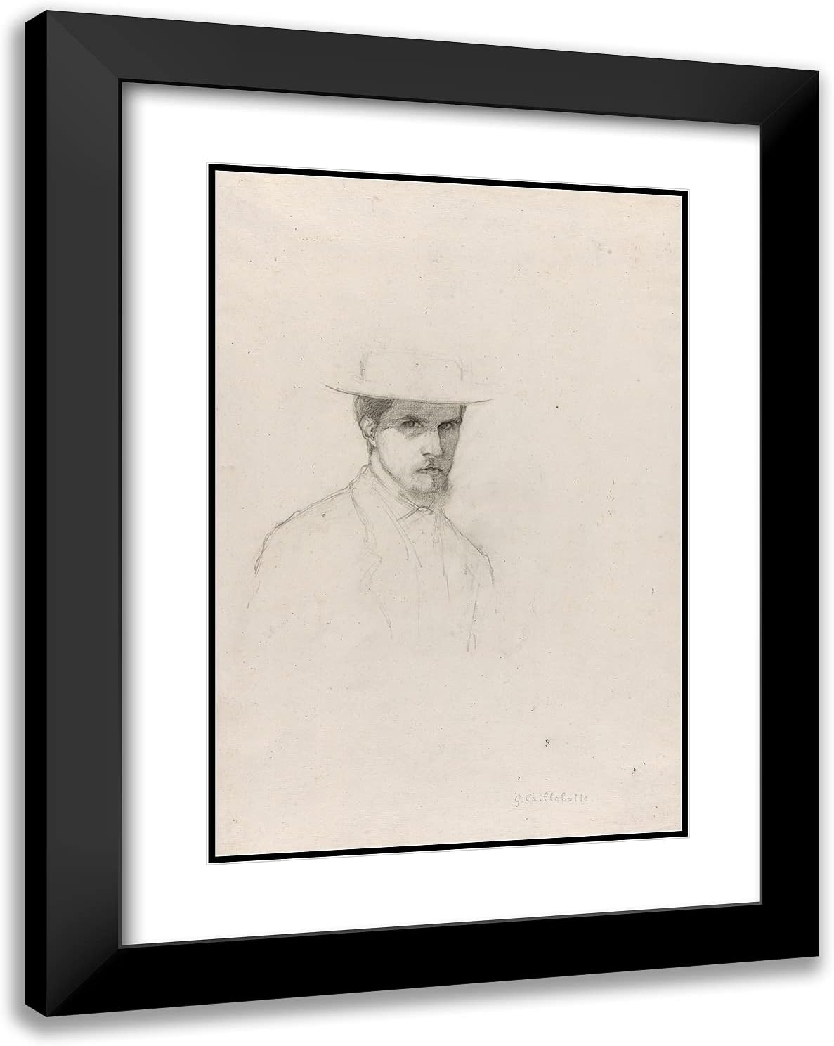 ArtDirect Gustave Caillebotte 19x24 Black Modern Framed Art Print Titled Self-Portrait with a Hat