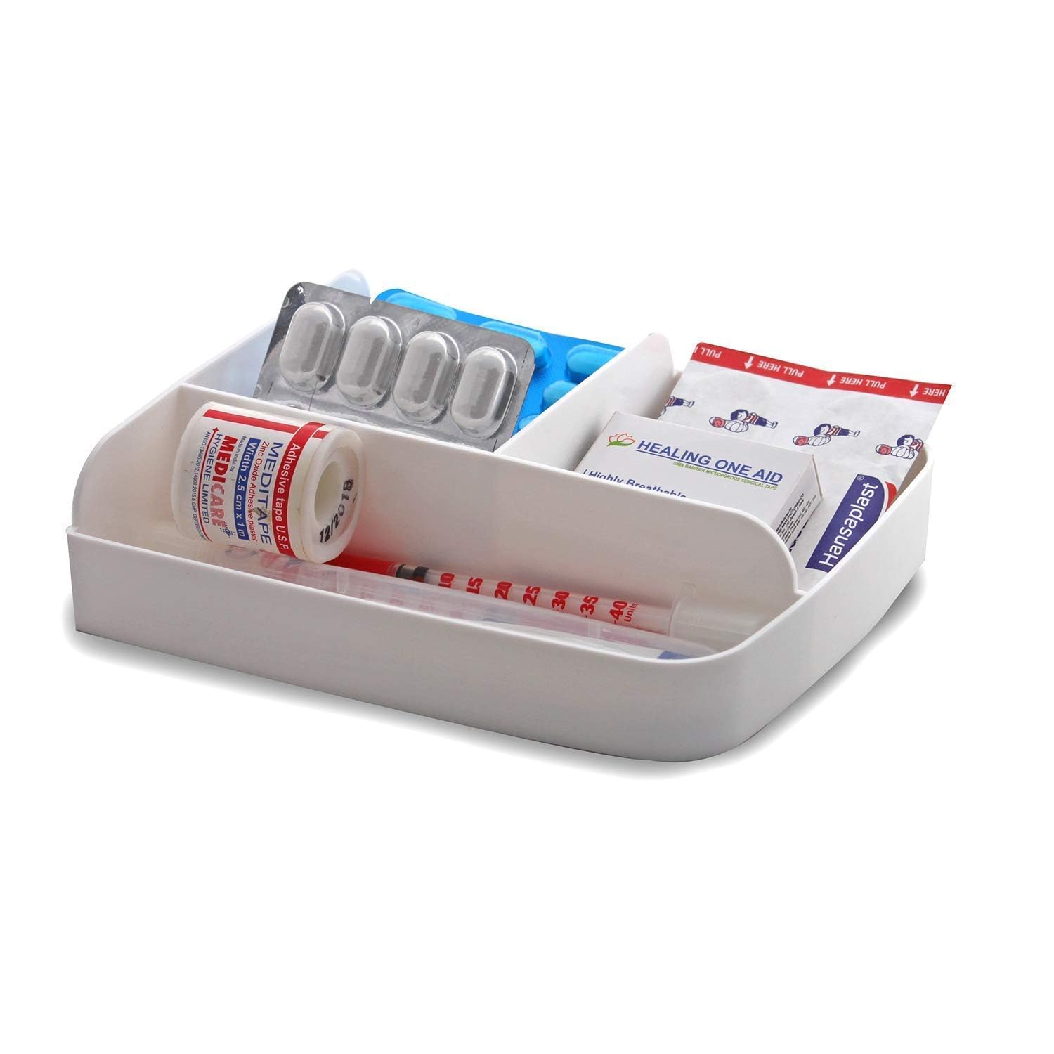 Clintick Portable Double Layers Medicine Cabinet First Aid Kit Medical Box Household Plastic Pill Storage Box with Detachable Tray and Handle (White & Red, Rectangular) 3