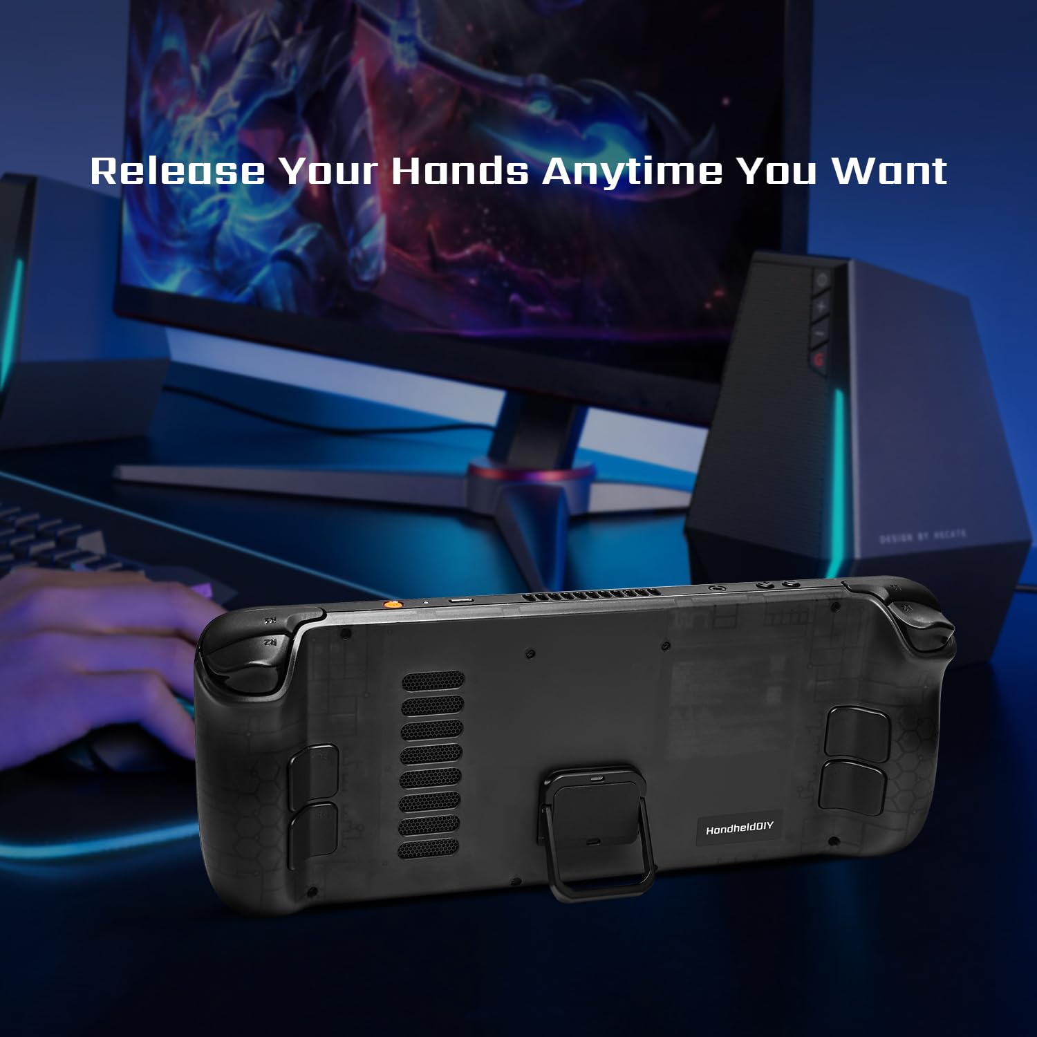 Modcase de refrigeración para Steam Deck LCD/OLED, accesorios de placa trasera translúcida con soporte plegable, carcasa de gestión del calor, fácil instalación con herramientas (negro)