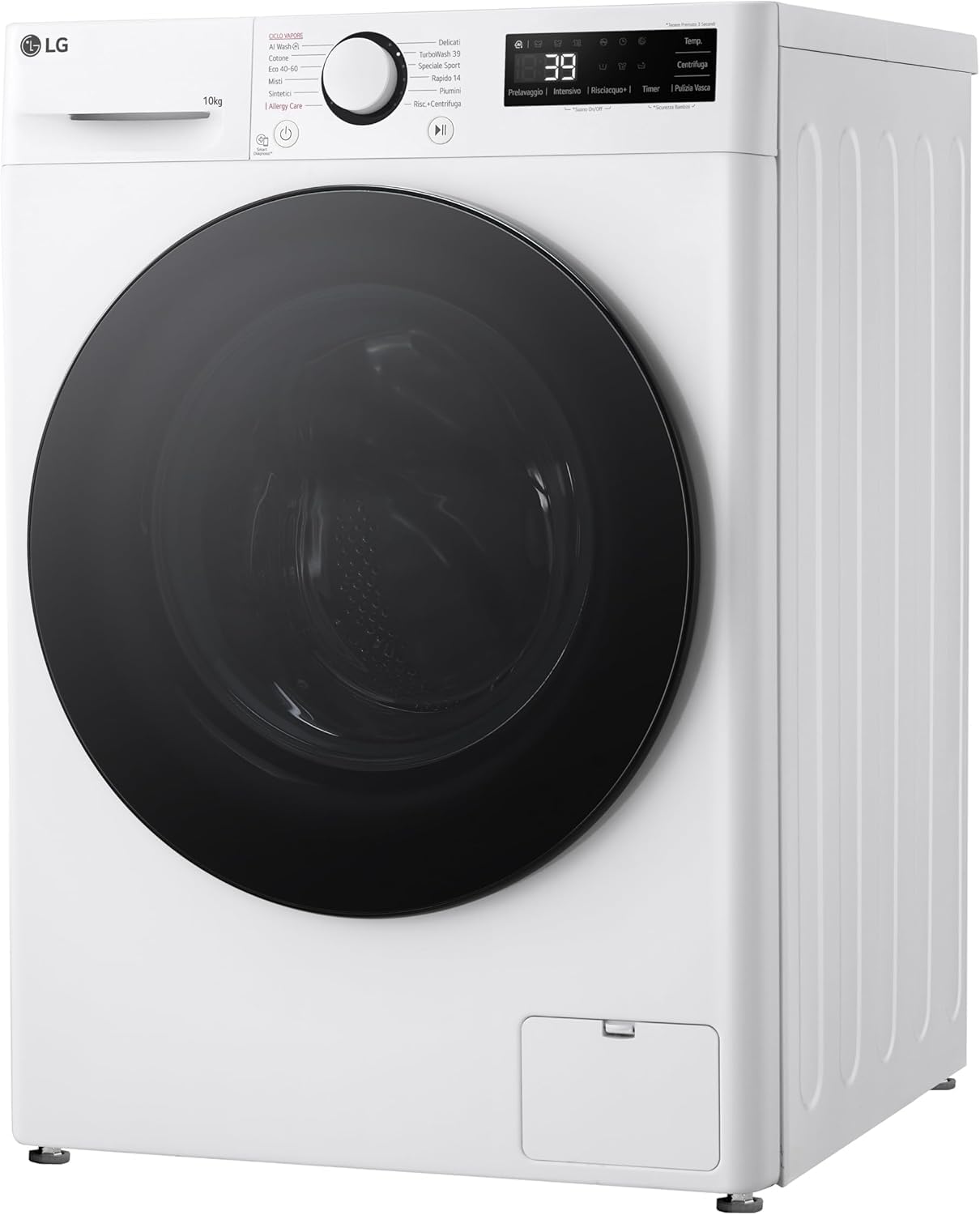 LG AI DD F4WR6010AGW Lavatrice 10 kg Serie R5, Carica Frontale, Classe A-10%, 1400 giri, TurboWash 360, Lavaggio a vapore, Motore Direct Drive, Smart Diagnosis, Libera installazione, Bianca