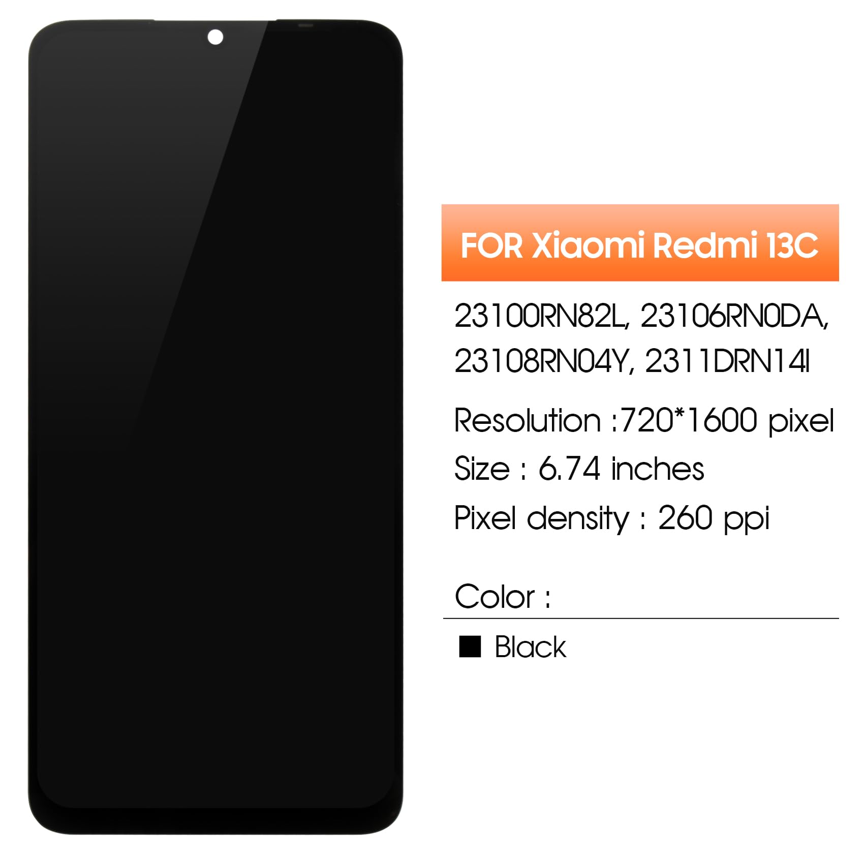 Schermo LCD per Xiaomi Redmi 13C, LCD Display Touch Screen Digitazer 23100RN82L,23106RN0DA,23108RN04Y Assembly Sostituzione con Kit di Riparazione