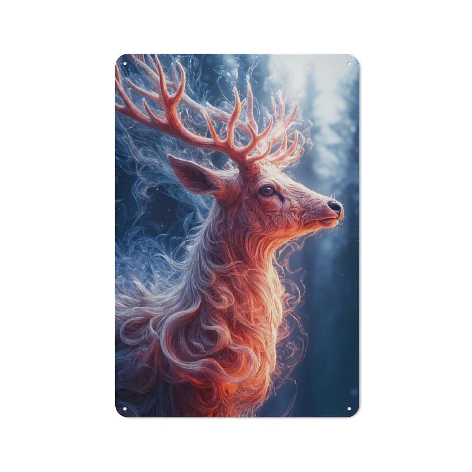 Junmoney Style-7 Retro Metal Wall Sign 30X20cm Featuring Mystical Deer Portrait In Winter Forest For Garage Wall, For Garage, Workshop And Man Cave Decoration