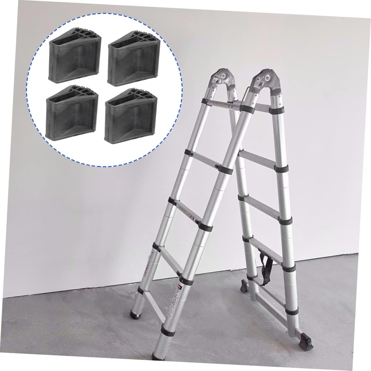 OSALADI Ladder Feet Pads 4-Pack Non-Slip Rubber Ladder Foot Covers 3.54X2.48X2.48 Inches Protective Anti-Skid Pads for Folding Ladders Floor Protection and Stability