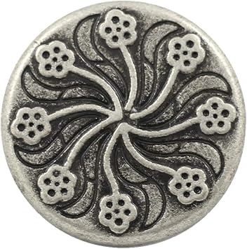 Bezelry 12 Pieces Flower Flourish Antique Silver Color Metal Shank Buttons. 20mm 3/4 inch Antique Silver