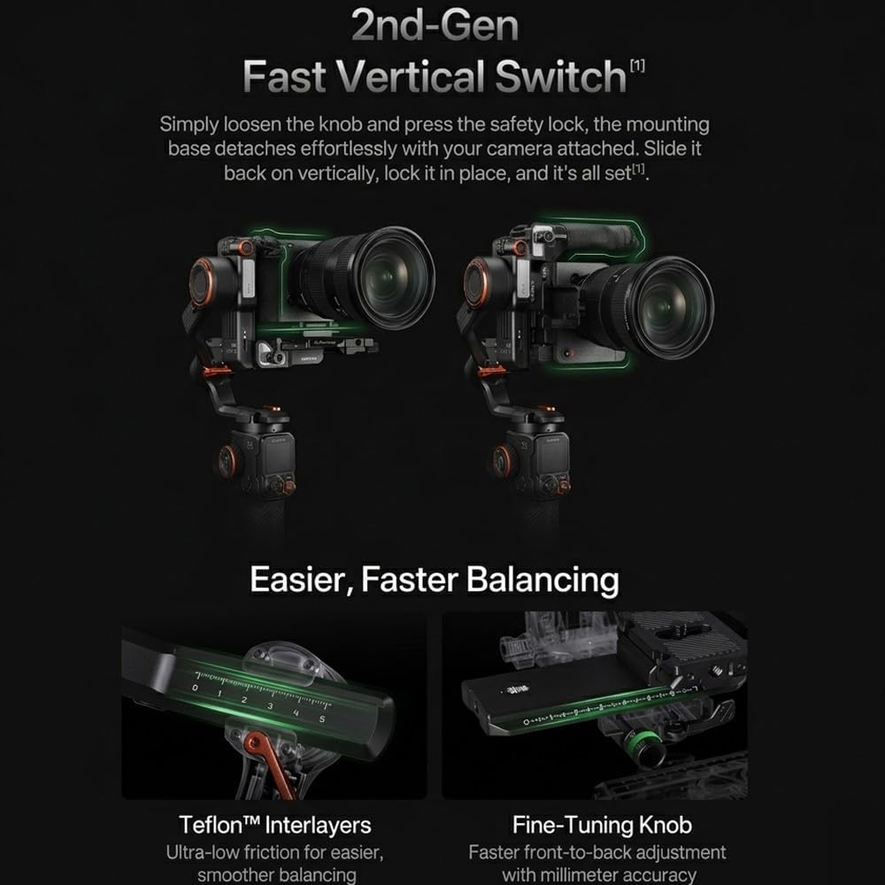 Hohem iSteady MT3 Pro Stabilizzatore Gimbal per fotocamere Sony Canon Fujifilm Nikon Lumix, Action Cam e Smartphone, 3 Assi con Tracking IA con Telecomando Live Feed Rimovibile, Carico Utile 2,5kg