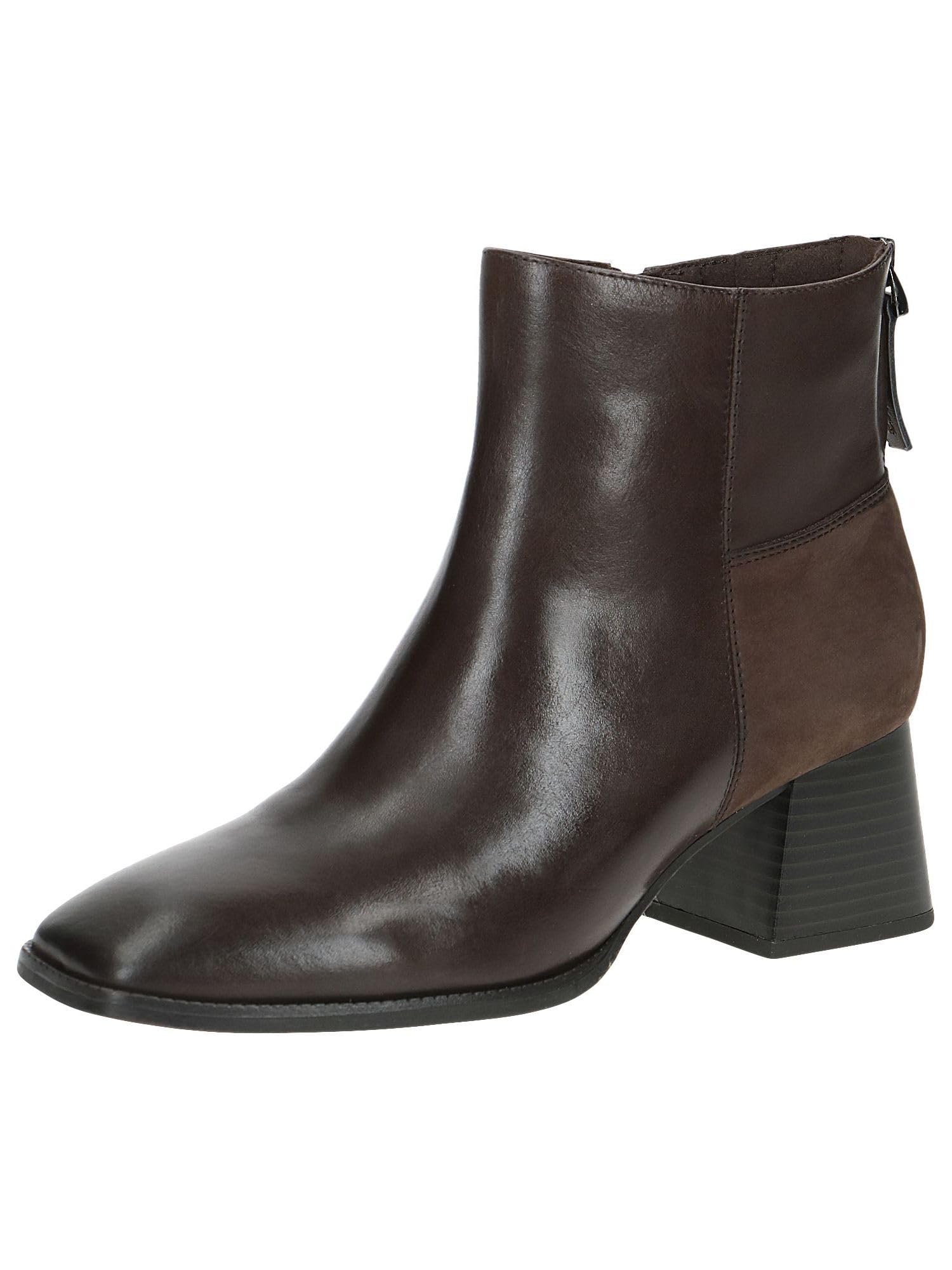 CAPRICE Women's ankle boots with heel made of leather Block heel Width G, Brown (Dk Brown Comb), 6.5 UK