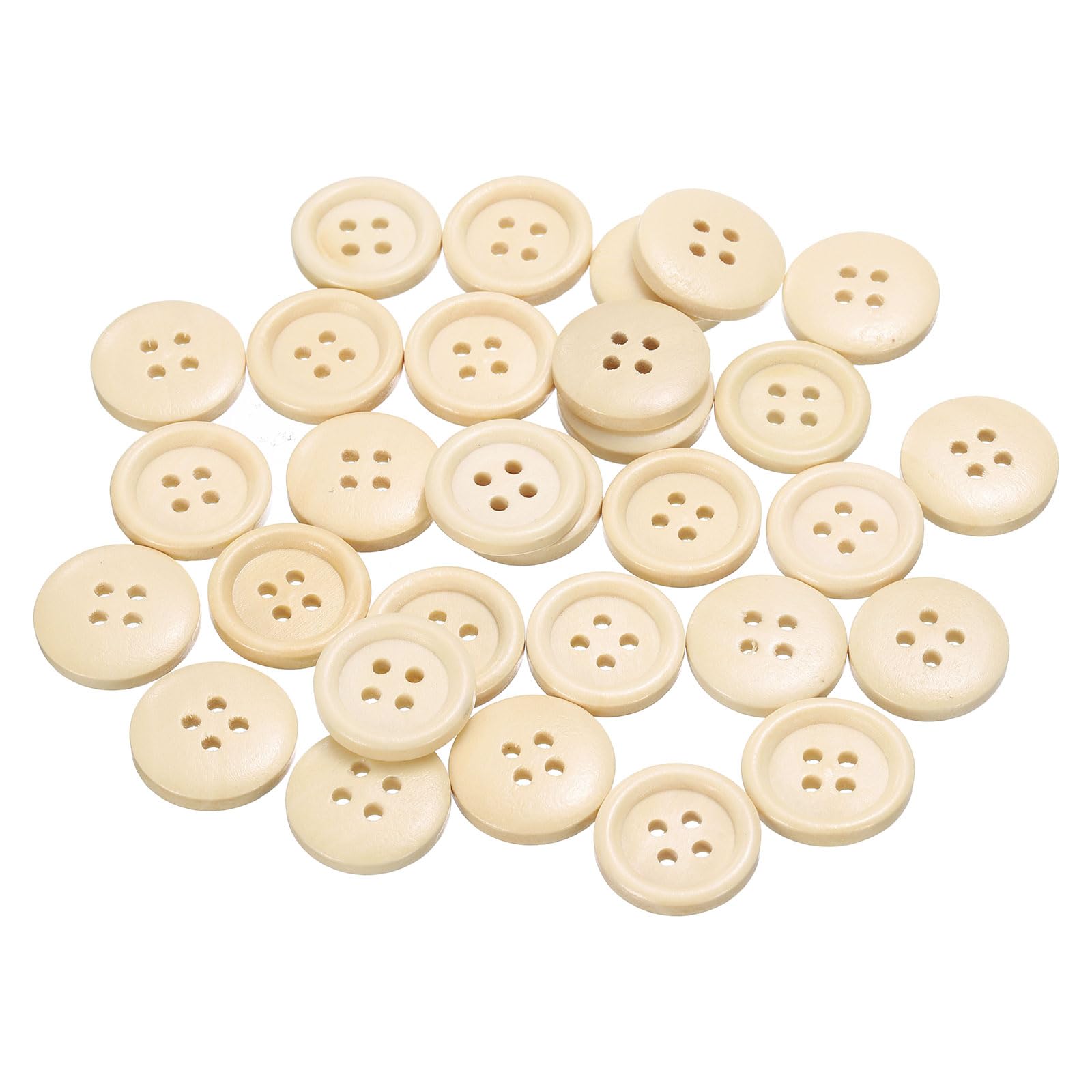 sourcing map 30pcs 28L Wooden Sewing Button 11/16"(18mm) 4 Holes Wood Round Craft Replacement Buttons for Clothing DIY Crafts Decoration, Natural Wood