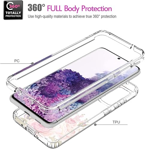 Miniatura 10 de Funda para Samsung Galaxy S20 Plus 5GS20+ SM-G985 con protector de pantalla de vidrio templado, cuerpo completo transparente con diseño floral,