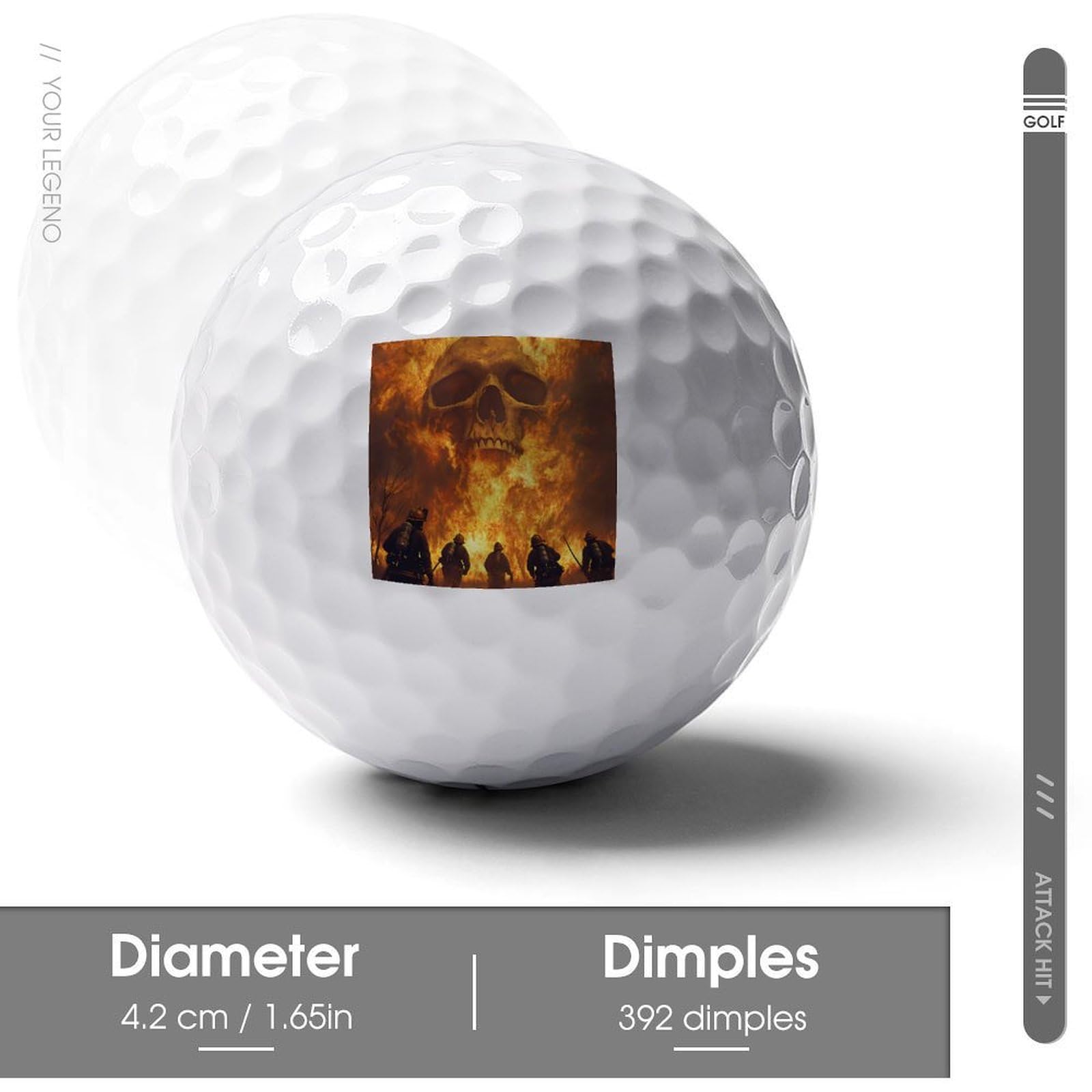 Firefighter Fighting Flames Skull Logo Golf Balls Personalized Ball Custom for Men Women Boyfriend Husband