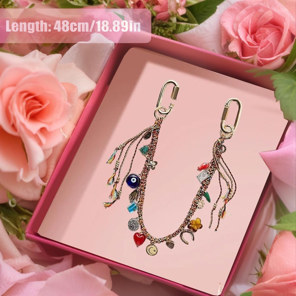 Beaded Purse Charm Chain, Handcrafted Bohemian Braided Chain Bag Charm, Purse Handbag Backpack Accessory for Women - Image 3