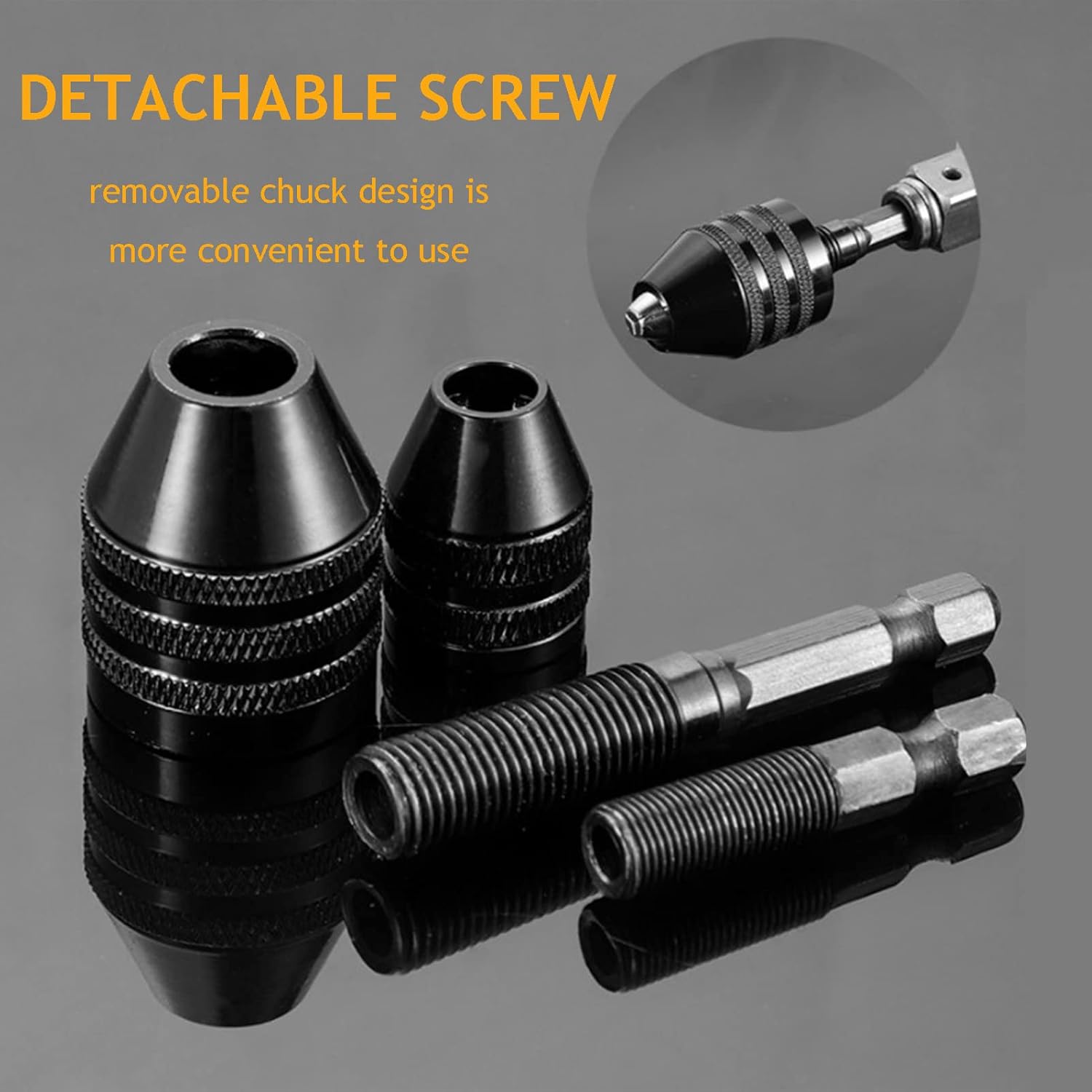 1/4" Hex Shank Keyless Chuck Collet Adapter Capacity 0.8-8mm for Electric Screwdriver Grinder Drill, Aluminum Alloy Black Chuck