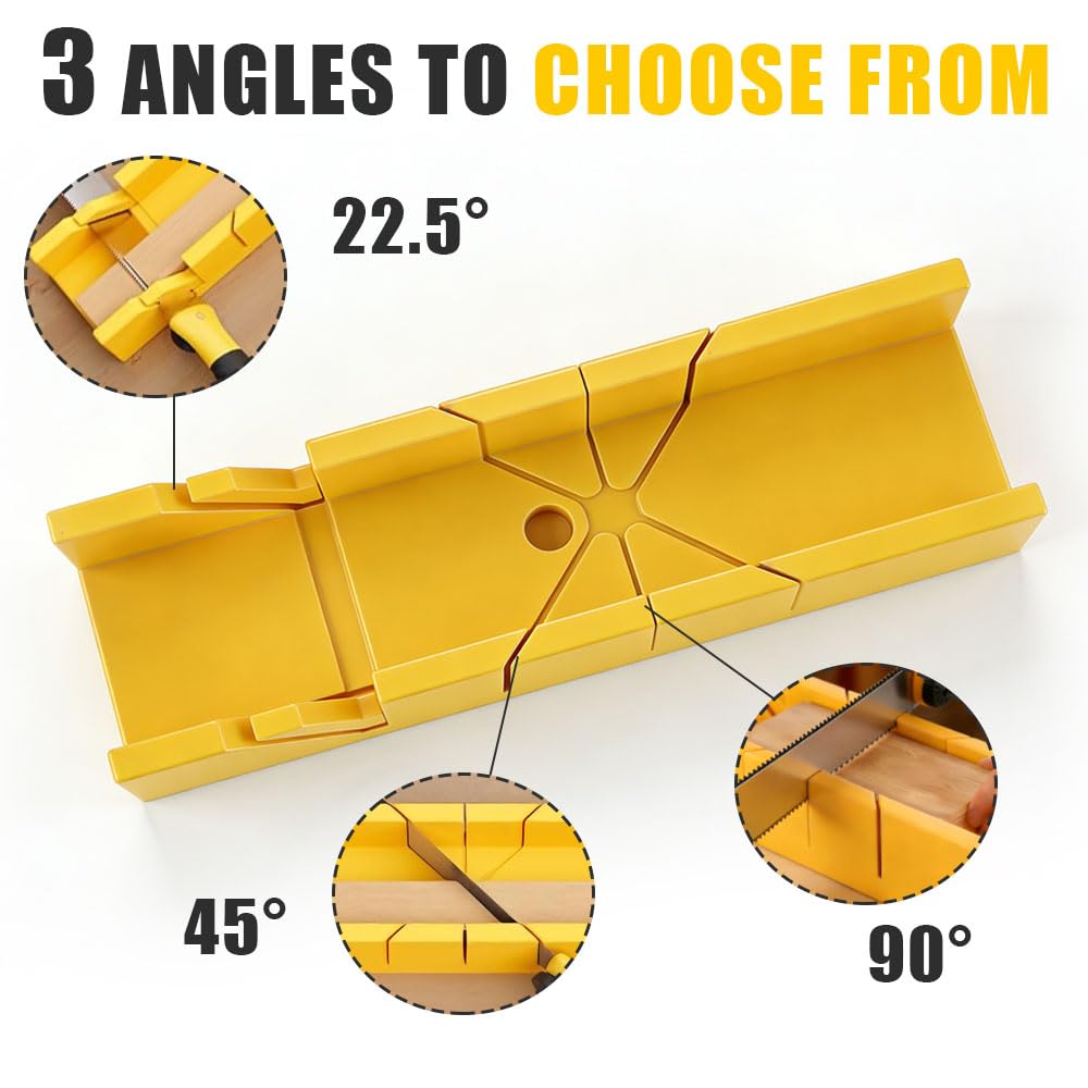 Juego de Caja de Ingletes, 4 Piezas, Caja de Ingletes con Sierra Japonesa para Madera, 3 Ángulos de Corte, Mango Ergonómico, Cortador Manual Para Carpintería, Bricolaje