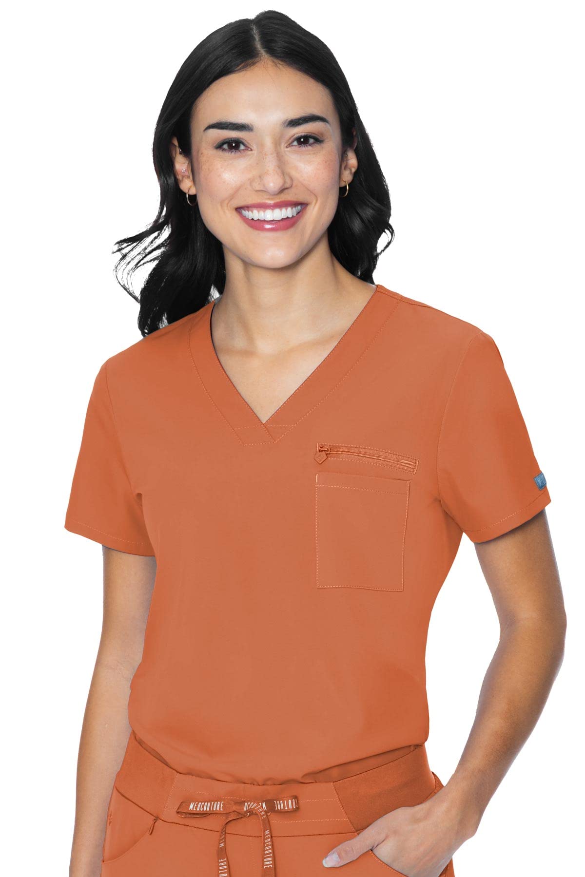 Med Couture V-Neck Chest Pocket Top, Modern Classic Fit, Moisture Wicking, Ultra Soft with 360 Stretch, SPF 50-8482