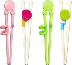 MOTZU 4 Pairs Training Children Beginners Chopsticks - Fun and Easy to Use Cheater Chopsticks, Learning Chopstick Helper, Plastic Chopsticks for Kids & Adults - Reusable & Dishwasher Safe