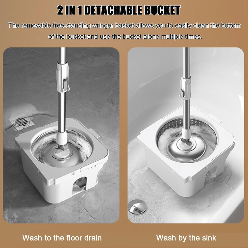 Spin Mop and Bucket Set with Wringer - 5 Extra Microfiber Heads for Floor Cleaning - 61" Extended Handle - Heavy-Duty Design for Hardwood Tile Laminate Home Cleaning Tools