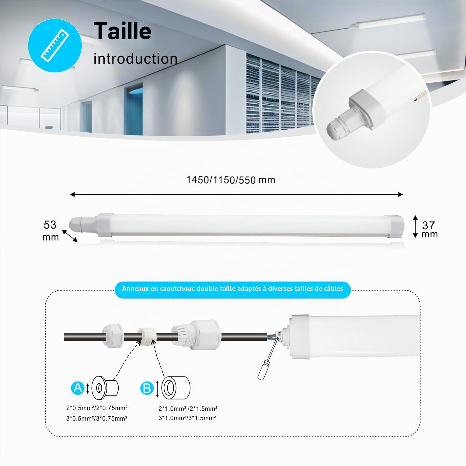 Reglette LED 120 cm 30W 3420LM 6500K Blanc Froid IP65 Étanche Lot de 2
