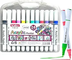 Kit 24 Canetinhas Acrílica para Pintura 24 Cores Marcador Acrilico para Madeira Vidro Cerâmica Artesanato Tecido Plástico