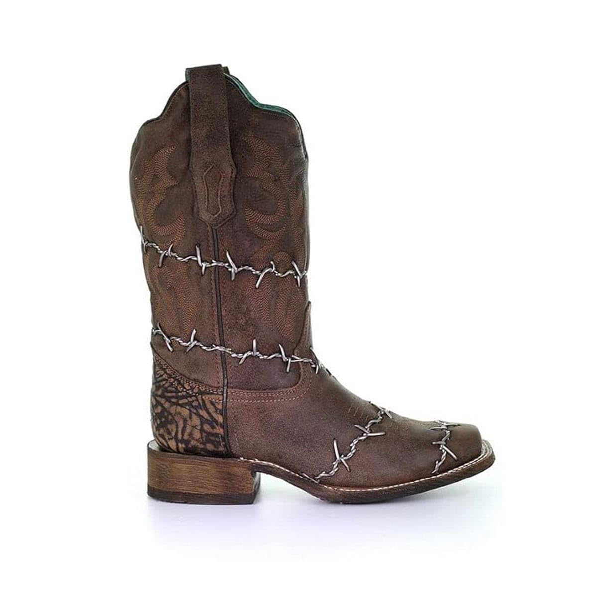 CORRAL LADIES BROWN BARBED WIRE WOVEN SQ. TOE RODEO COLLECTION LEATHER SOLE WESTERN A3815 product thumbnail 4