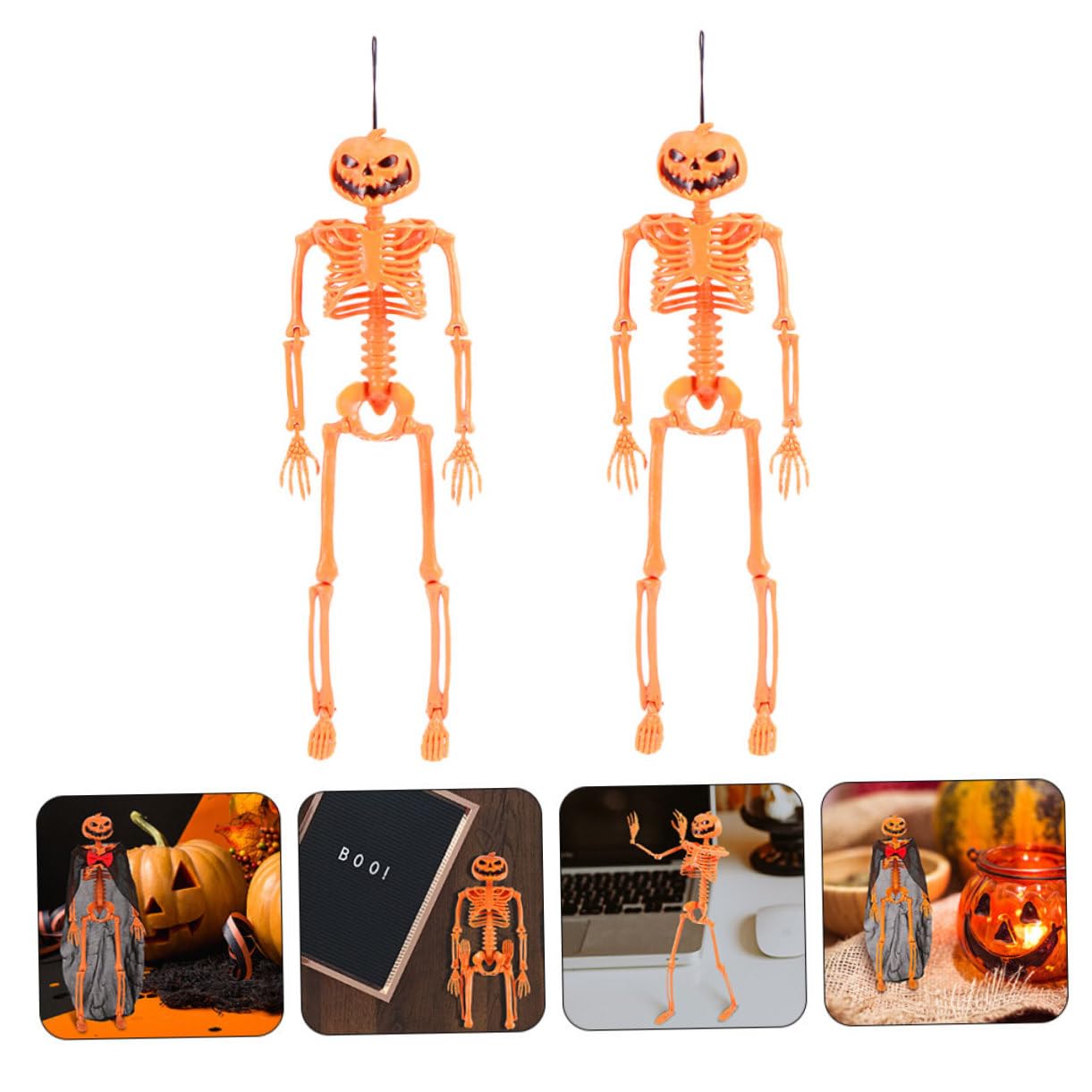 4 scheletri Decorativi per Halloween, Ideali per allestimenti creativi, Oggetti di Scena in plastica per scherzi e Decorazioni di Halloween.
