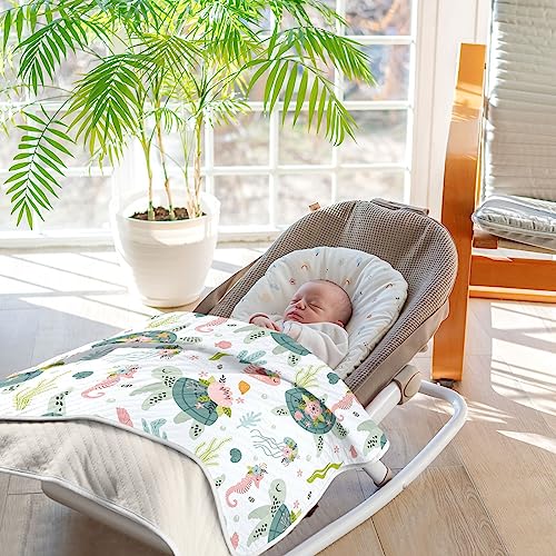 Image of Swaddle Blanket for Turtle Sea Horse Baby Receiving Blanket Muslin Baby Swaddles Soft Cotton Breathable Nursery Blankets for Unisex Boys and Girls 30x40 Inch
