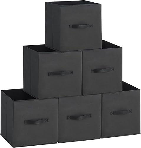 Somdot Contenedores de almacenamiento plegables de 13 pulgadas con asas dobles, paquete de 6 contenedores plegables de tela para organización,