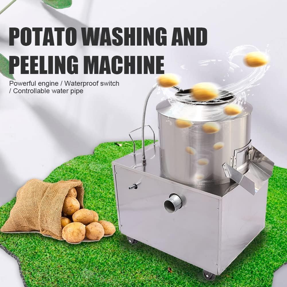 Peladora automática de patatas, 1500 W, acero inoxidable, ruedas giratorias, alta eficiencia para restaurantes y catering, hasta 220 kg/h