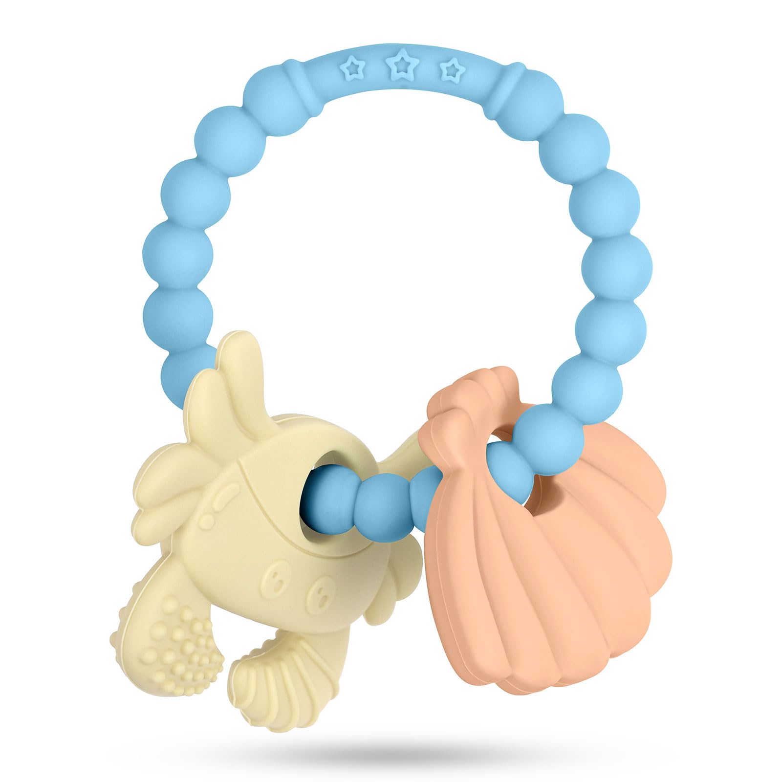 Vicloon Beißring Baby, Beißring aus Silikon, Baby Beißspielzeug BPA-frei Zahnen Nursing Zubehör für 3+ Monate Babys Kleinkinder Sensorisches Kauen Molar Spielzeugm (Blau)