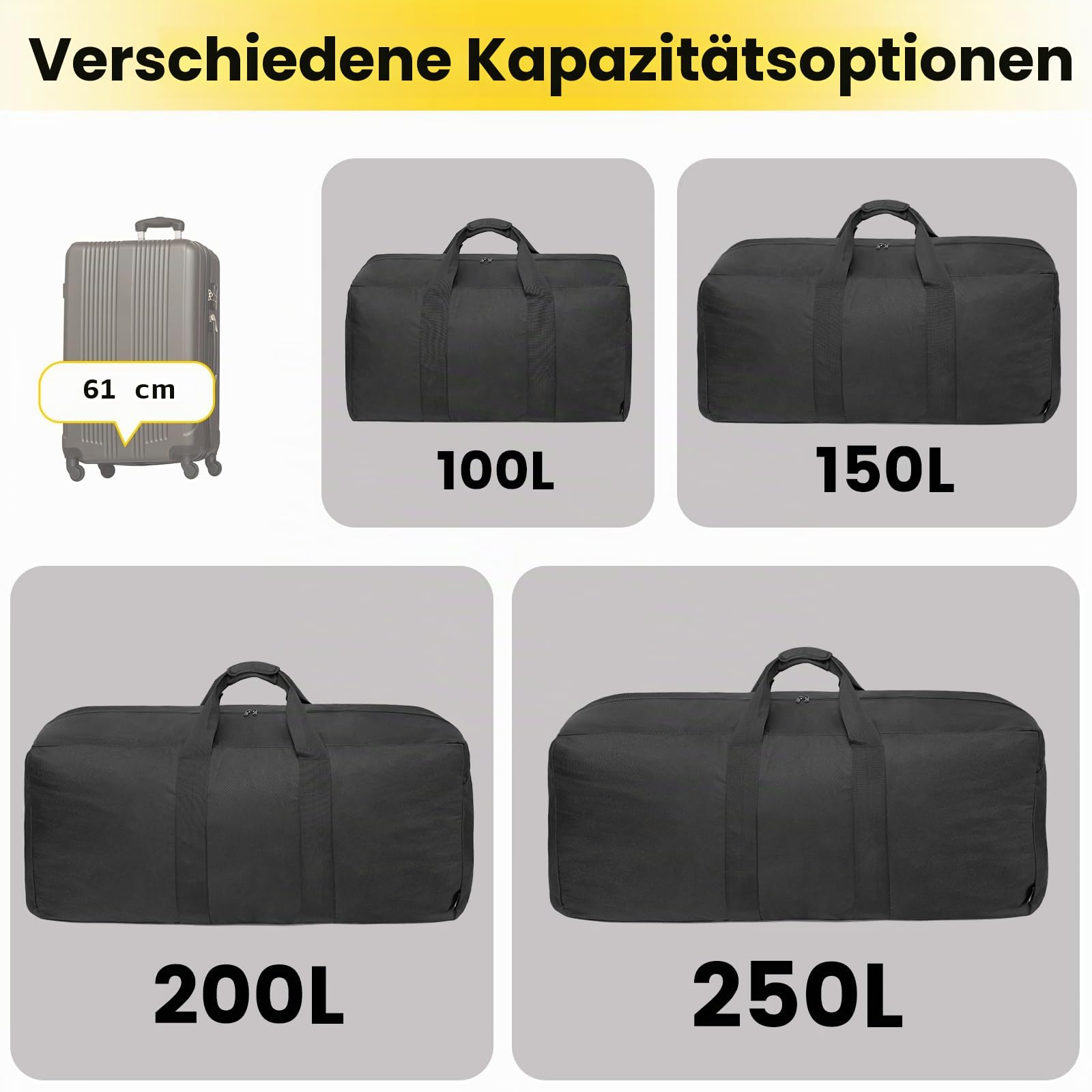 Vorspack Extra Große Reisetasche für Herren Damen - 100L Leichte Faltbare Reisetasche Wasserdicht Reisetaschen Aufbewahrungstasche für Reisen Weekender Camping Übernachtung - Schwarz