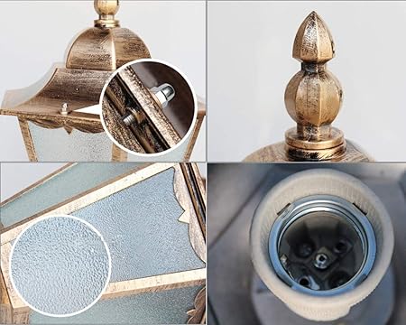 Generic GUOCC Creative Traditional Victoria Retro Outdoor IP44 Waterproof Rainproof Column Lamp Glass Lantern Hexagon European Aluminum Metal Post Pillar Light Fixture E27 Decor Garden Street Lawn Lamps Light photo 3