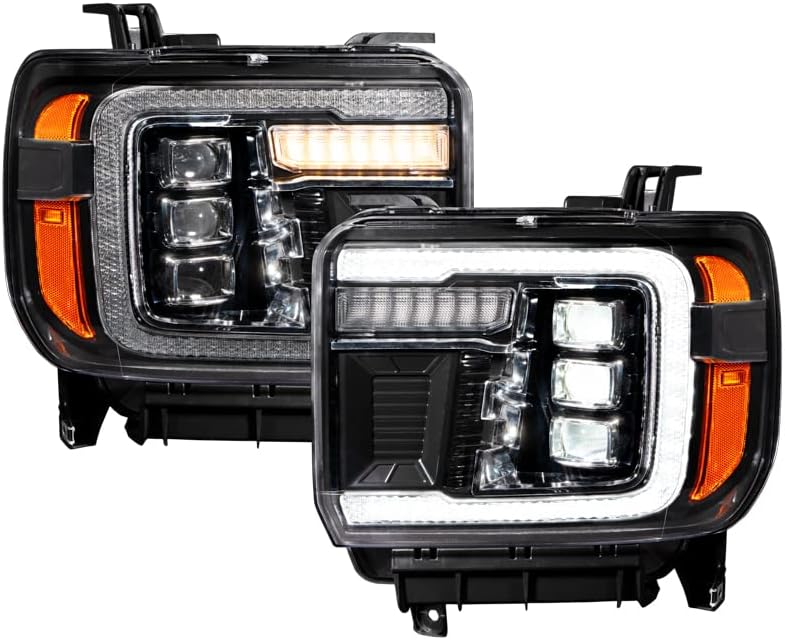 Form Lighting Sequential LED Projector Headlights with White DRL compatible with GMC Sierra 1500/2500/3500 2014-2018 (pair)