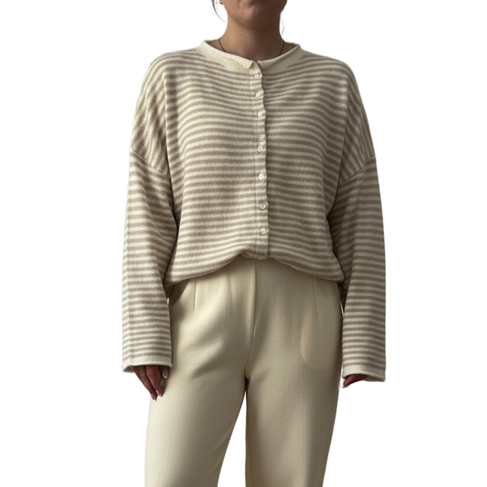 Women Y2k Striped Cardigan Sweaters Long Sleeve Open Front Button Down Knit Crop Tops Vintage Lightweight Fall