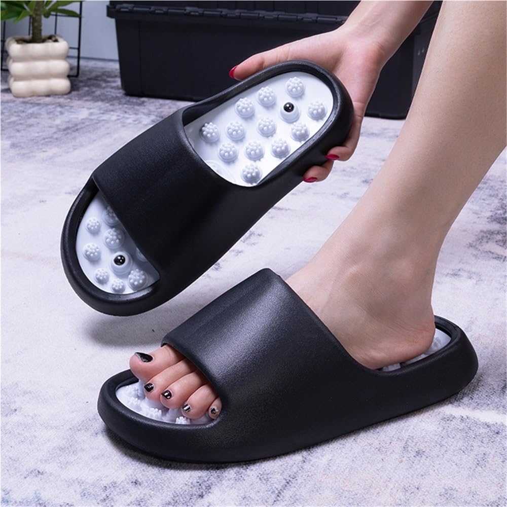 Akupressur-Massage-Slipper Zur Linderung Von Plantarfasziitis Magnetmassage-Fußmassagegerät Damen & Herren Rutschfeste, Offene Duschschuhe Reflexzonenmassage-Sandalen(Black,40 EU)