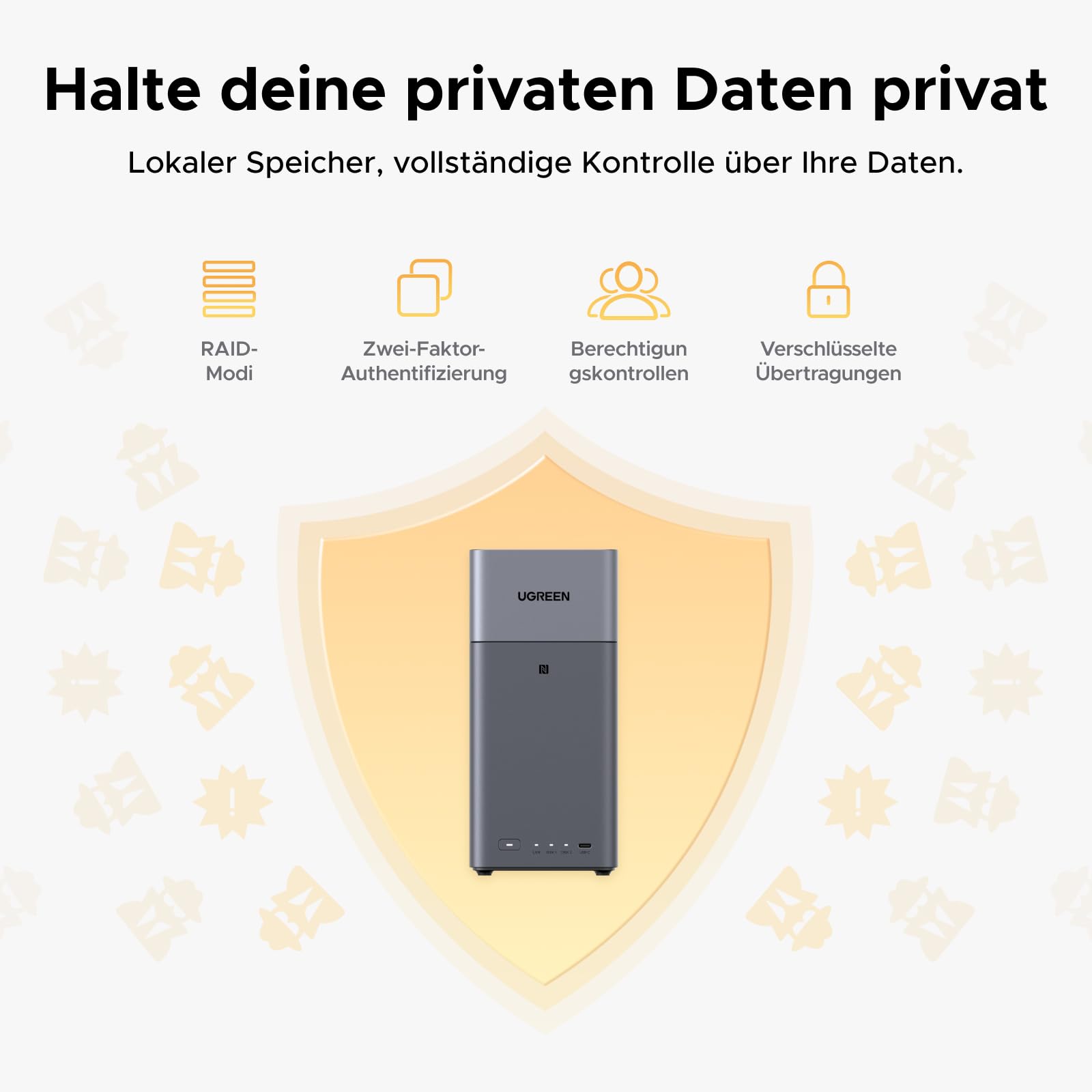 UGREEN NASync DH2300 2 Bay Desktop NAS, NFC Tap, KI Fotoalbum, 4K Videothek, Heim-NAS-Server mit 1GbE-LAN, 4GB RAM (Ohne Festplatten)