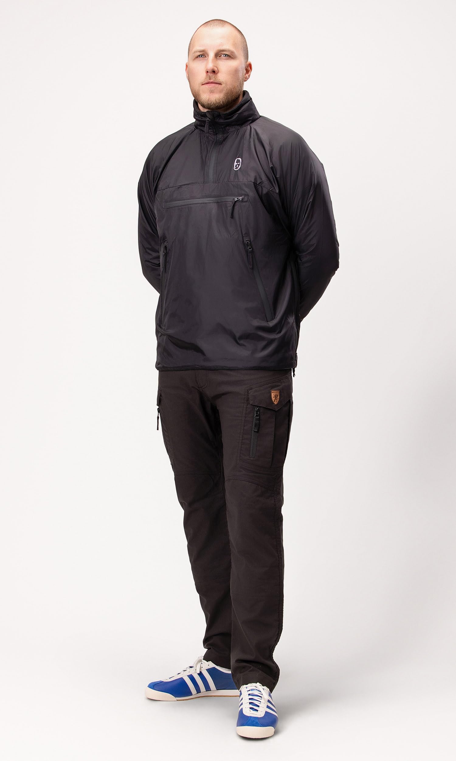 PGWEAR Windbreaker Brit – czarna męska kurtka przejściowa z zwijanym kapturem – poliester z podszewką polarową – Made in Europe