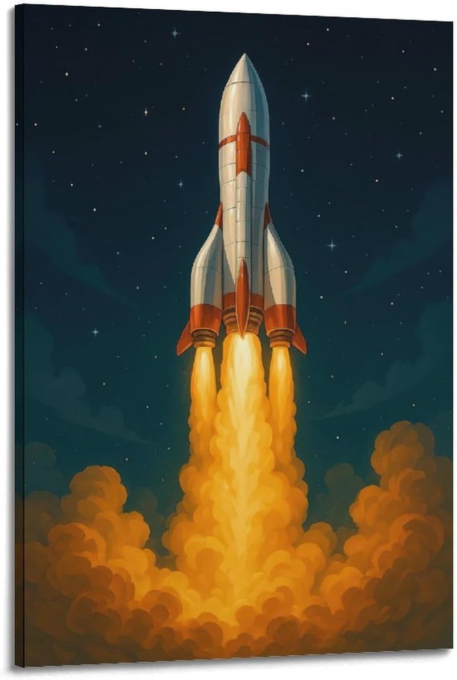 Canvas Wall Art Posters Sci-Fi Rocket Launch Frame-style Modern Decor for Living Room Bedroom Office 12x18inch(30x45cm)