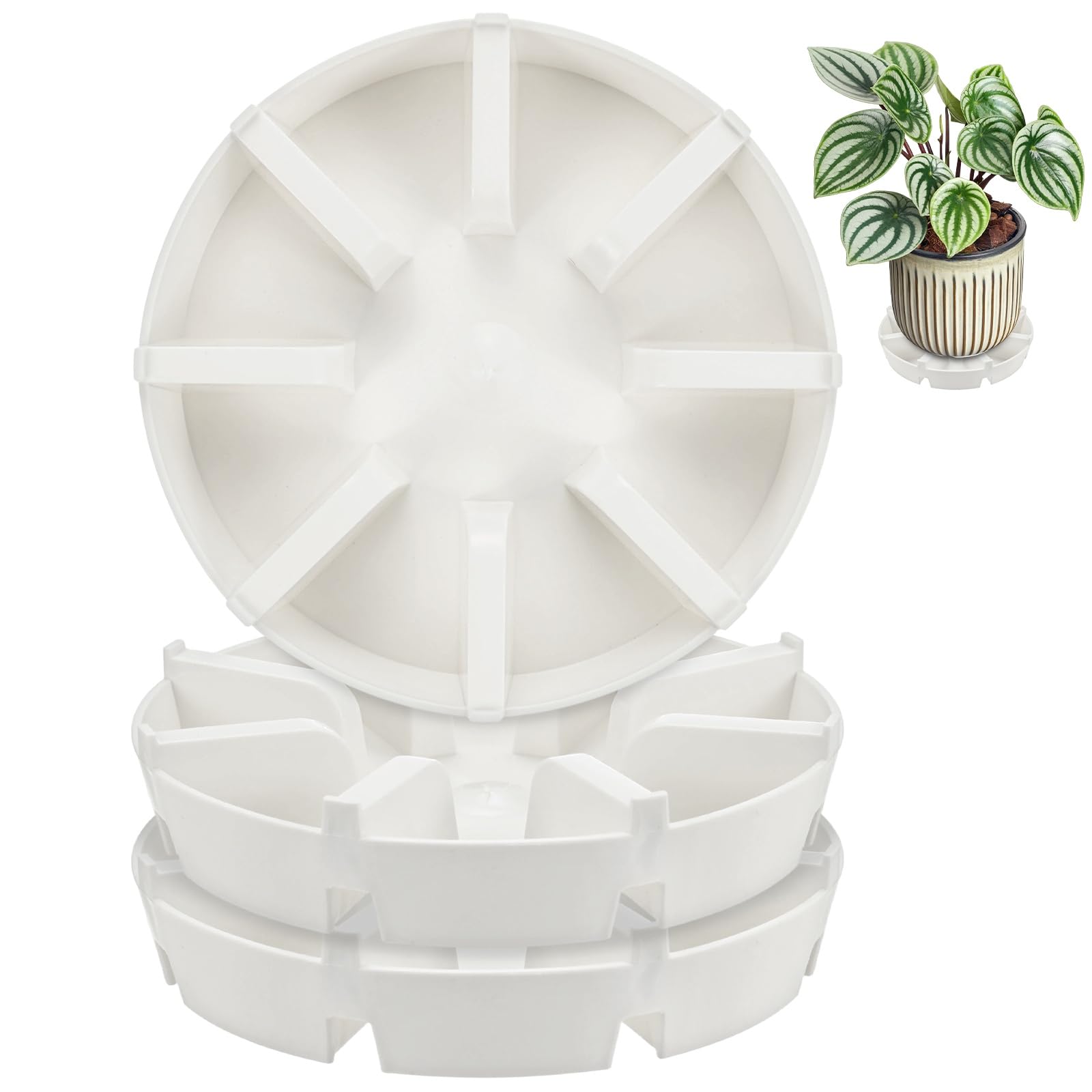 M METERXITY 3-Pack Plant Saucer, 7.56 Inch/19.2 cm Plastic Plant Trays Thicker for Pots/Indoor/Outdoor/Water Drainage and Protection, Flowerpot Drip Tray [White]
