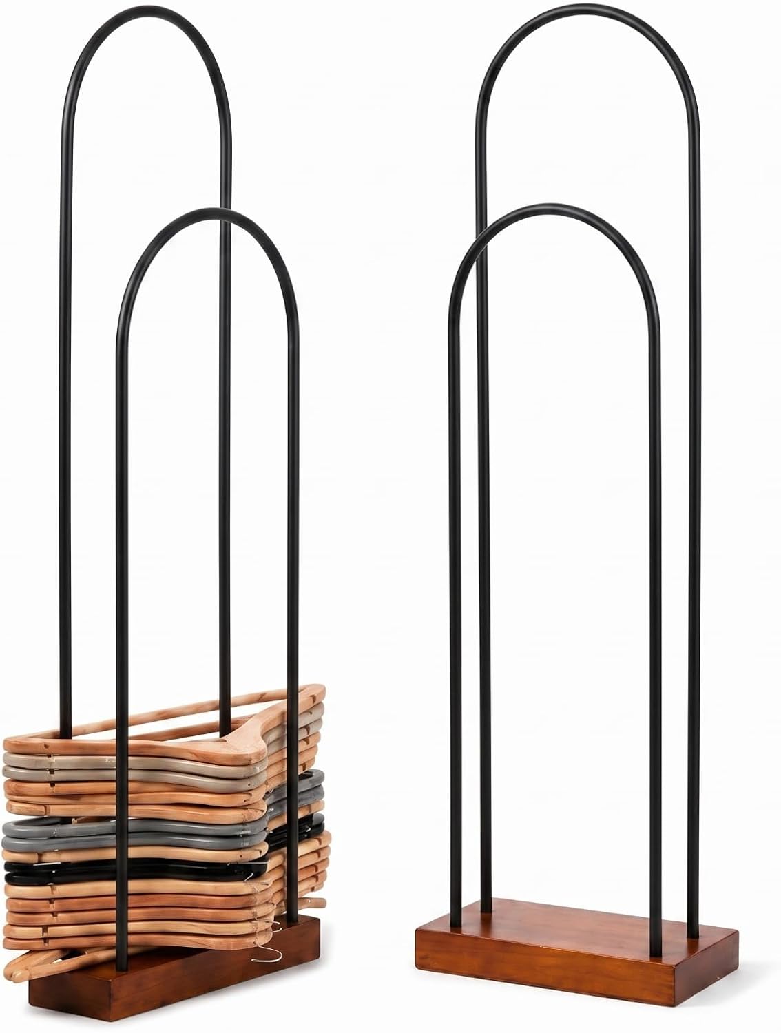 Hushee 2 Pack Large Hanger Stacker Organizer Stand, 45" H | Holds 80-100 Hangers, Stainless Steel Clothes Rack Storage with 1.57" Thick Wood Base, Closet Laundry & Retail Clothing Store