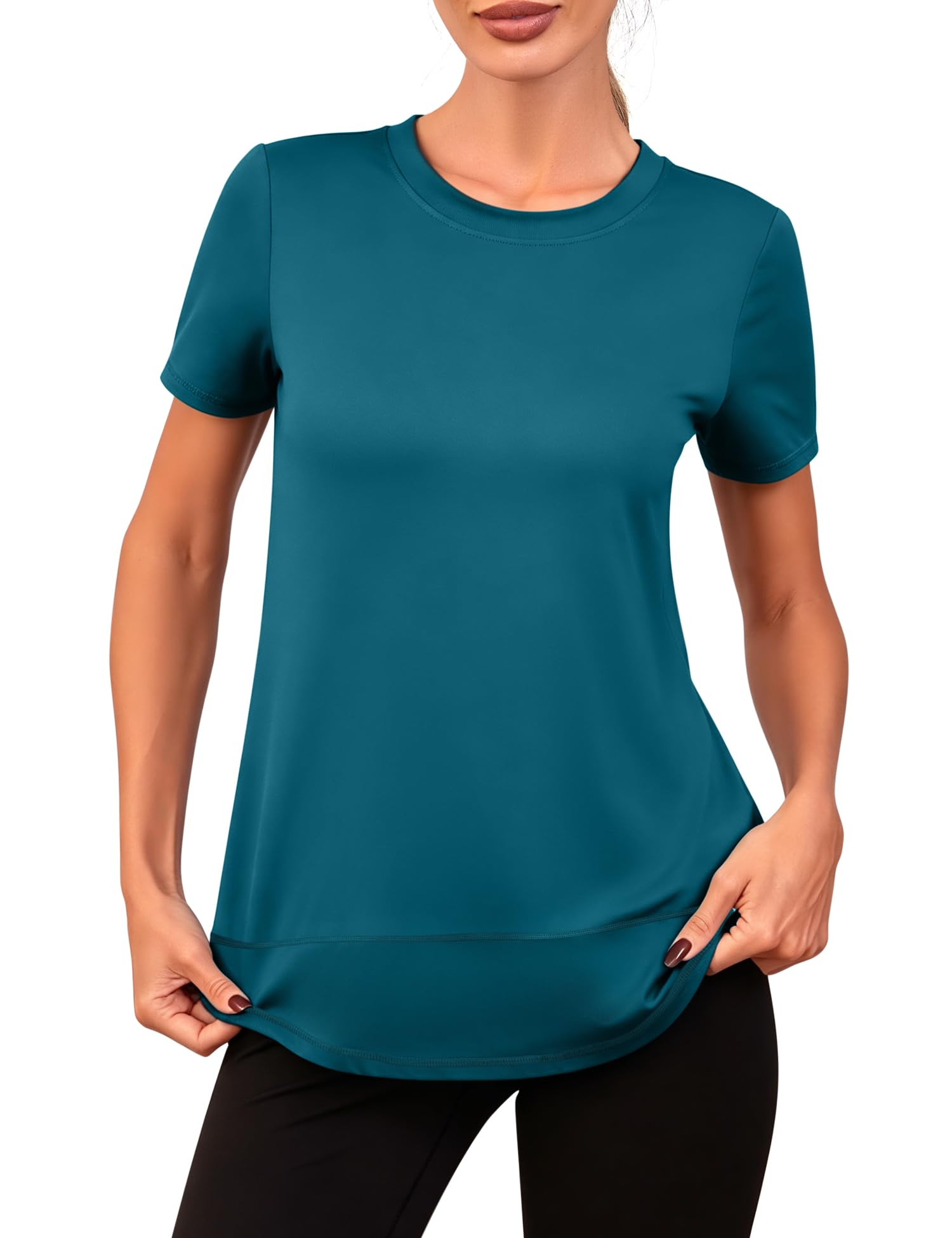 Memouniva Sportshirt Damen Kurzarm Slim Fit Fitness Yoga T-Shirt Gym Sport Oberteile Leicht Funktionsshirt